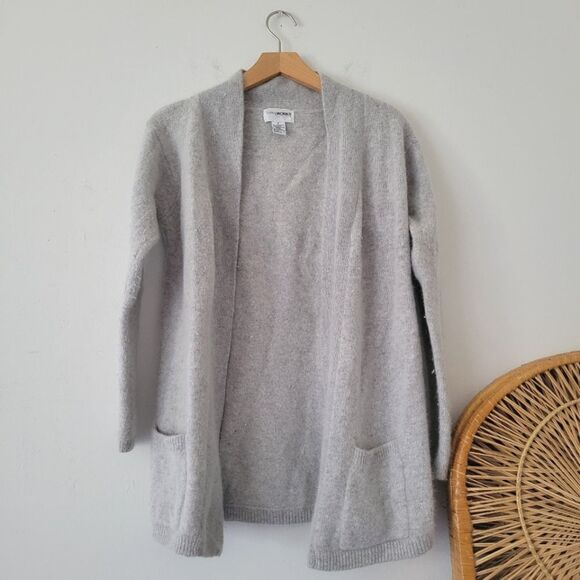 Yarnworks Lambswool/Angora Rabbit Open Front Cardigan Light Gray Heavyweight M - Picture 1 of 8